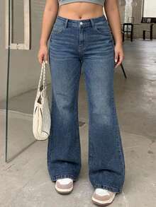 Dazy Plus Elastic Slim Fit Elegant Versatile Flattering Long Flare Jeans, Spring/Autumn New Style - Medium Wash - View 5