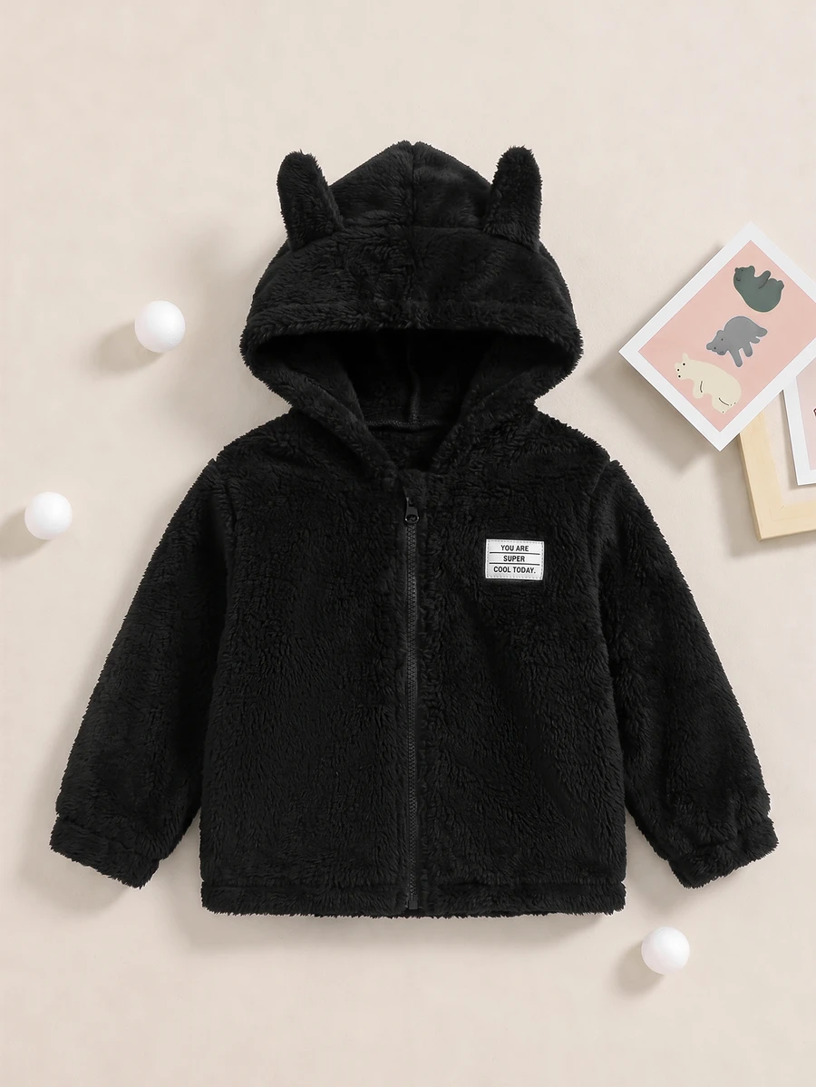 SHEIN 男童格紋連帽襯衫外套,春/秋季 - 黑色 - 查看 1