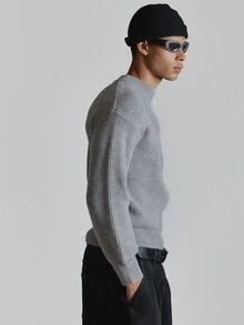 Musero Oversized Drop Shoulder Ribbed Brushed Mohair Zip Through Cardigan Zipper Opening Ribbed Hemline Autum Winter Essentials - Grey - View 4