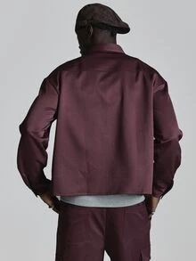 Musero Oversized Drop Shoulder Woven Collared Shirt With Chest Pockets Cropped Length Co Ord Shirt Only Autum Winter Essentials - Rust Brown - View 5