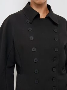 Maija Jaket Wanita Model Double-Breasted dengan Kerah dan Pengencang Pinggang - Hitam - View 8