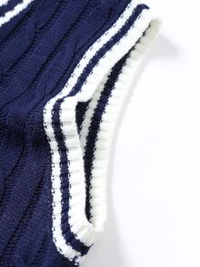 Manfinity Homme Men's Plus Size Contrast Trim Knit Vest - Navy Blue - View 3