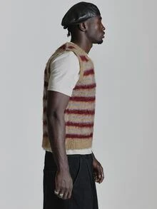 Musero Striped Mohair V Neck Vest Ribbed Neckline And Arm Cuffs Autum Winter Essentials - Multicolor - View 4