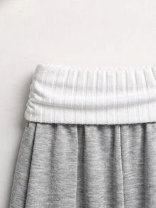 SHEIN Teen Girls Knitted White Ruched Waist Loose Casual Sweatpants - Multicolor - View 3
