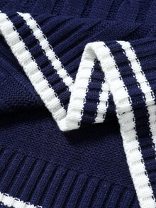 Manfinity Homme Men's Plus Size Contrast Trim Knit Vest - Navy Blue - View 5