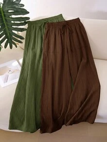 CosyJoli 大尺碼休閒紋理克ريب布料極簡口袋長褲2件套 - 彩色 - 查看 6