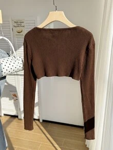 Solflare Plus Size Women's Solid Color Casual Versatile Daily Cardigan - Brown - View 2