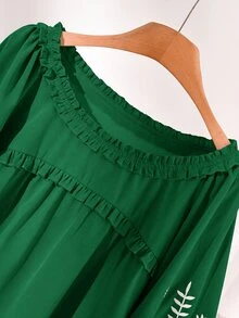 CosyJoli Plus Size Vacation Casual Floral Embroidered Shirt - Green - View 5