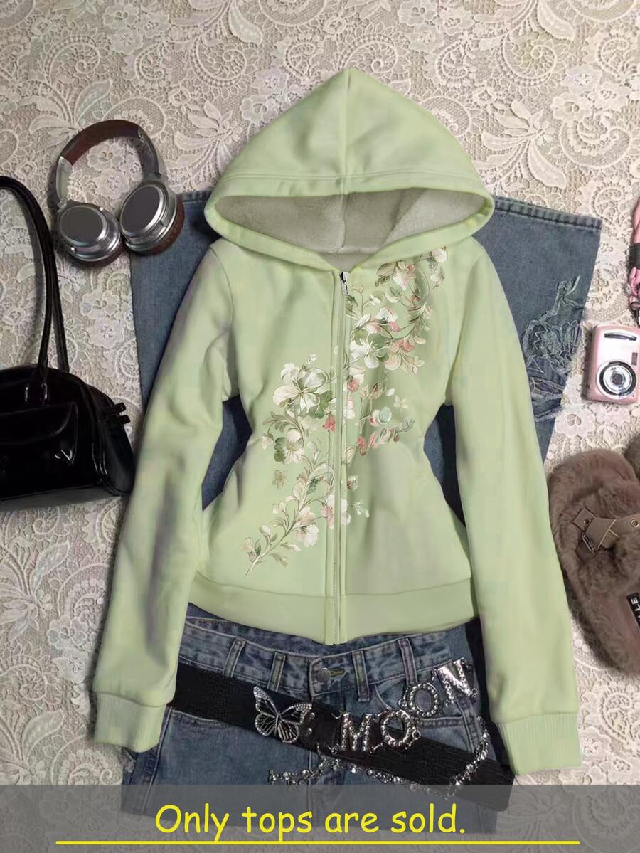 IslaSuriya 女款連帽運動衫,休閒極簡風,適合日常休閒與度假穿著,秋季女裝套裝,最新款時尚上衣,花卉圖案運動衫 - 彩色 - 查看 1