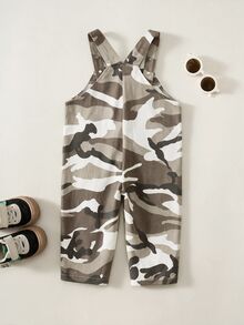 SHEIN 中性新生兒嬰兒男/女寶寶 100%純棉休閒時尚百搭迷彩牛仔吊帶褲連身褲工裝褲，男嬰服裝套裝，男嬰夏季穿搭，柔軟牛仔牛仔褲 - 彩色 - 查看 2
