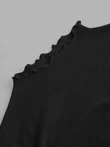 SHEIN EZwear 2件裝黑色休閒修身長袖T恤，秋冬款 - 黑色 - 查看 3