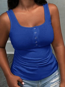Slaydiva Casual All-Match White Cami Top With Deep U-Neck And Racerback - Royal Blue - View 1