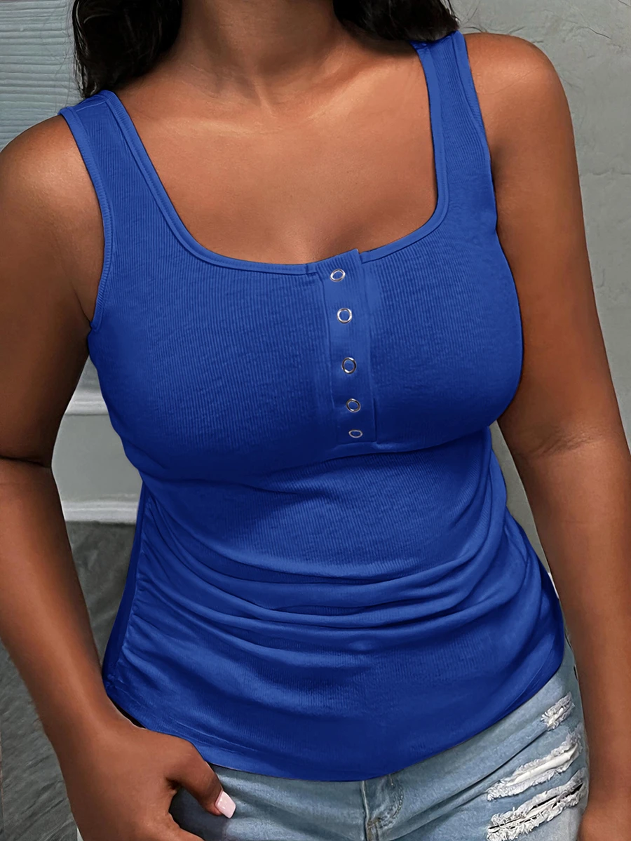 Slaydiva Casual All-Match White Cami Top With Deep U-Neck And Racerback - Royal Blue - View 1