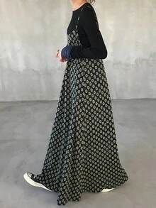DAZY Women's All-Over Print Casual Versatile Daily Wear Long Strap Dress - Black - View 2