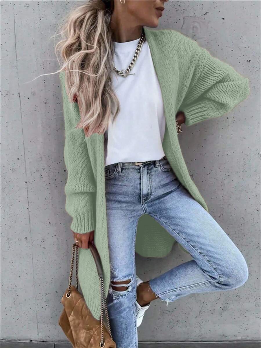 SHEIN 女款素色休閒百搭日常穿搭開襟衫 - 橄欖綠 - 查看 1