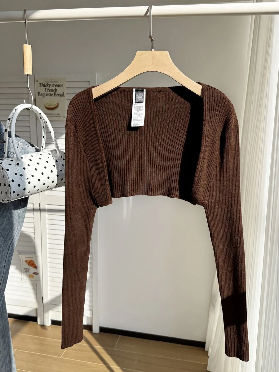 Solflare Plus Size Women's Solid Color Casual Versatile Daily Cardigan - Brown - View 1