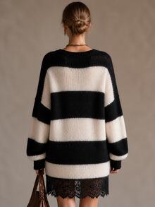 SHEIN Women's Colorblock Casual Daily Knit Dress - Coffee Brown - View 2