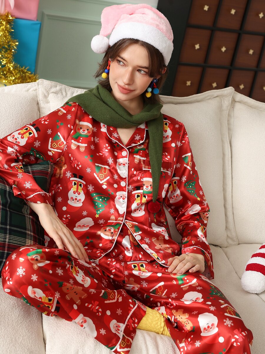 Chillnights PJS8 Women's Satin Digital Print Pajama Set - Red - View 1