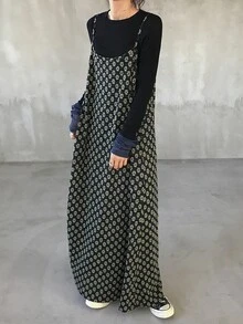 DAZY Women's All-Over Print Casual Versatile Daily Wear Long Strap Dress - Black - View 5