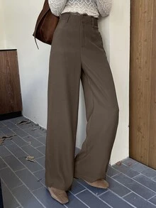 DAZY Celana Panjang Wanita Kasual dengan Saku untuk Pakaian Kerja dan Kantor Sehari-hari di Musim Gugur - Coklat - View 2