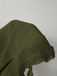 Aloruh Women's Elegant Casual Commute Top Lace Trim Patchwork Solid Color Sleeveless Blouse Summer - Army Green - View 8