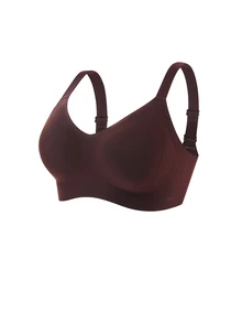 LUVLETTE Chocolate Wireless Full Coverage Seamless Side Support Lounge Bra Bralette Bra No Show Underwear Workout Sports Sticky Basic SizeFreedom Bra - Chocolate Brown - View 7