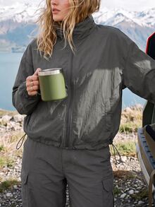 WanderVale Jaket Olahraga Wanita Gaya Sederhana Warna Abu-abu, Cocok untuk Olahraga, Kebugaran, dan Pemakaian Sehari-hari - Dark Grey - View 6