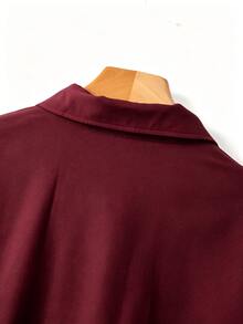 GlowEve CURVE Women's Solid Color Casual Loose Long Sleeve Shirt, Suitable For Daily Casual, Commuting, Office Fall - Burgundy - View 5