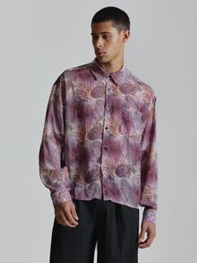 Musero Oversized Crop Long Sleeve Shirt In Paisley Print Drop Shoulder Patch Chest Pocket Autum Winter Essentials - Purple - View 2