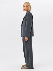 KÆRIA Hus Clean Waist Pleated Wide Leg Pant - Compact Tailoring - Charcoal Pinstripe - Elegant, Luxury, Formal - Dark Grey - View 3