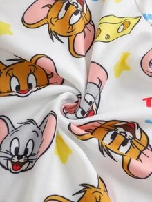TOM & JERRY X SHEIN Young Boy Cartoon Print Short Sleeve Top And Shorts Casual Daily Home Pajama Set - Yellow - View 5