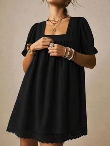 Freevana Women's Vintage Casual Romantic Bohemian Dress - Black - View 3