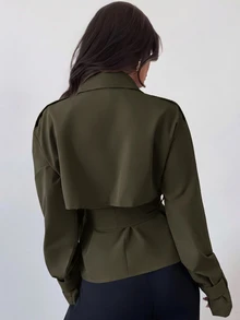 Firerie 女款風衣、畢業季、女教師套裝、秋冬返校穿搭 - 軍綠色 - 查看 2