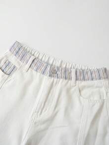 SHEIN CURVE+ Plus Size Women's Casual Versatile Daily Wear Denim Wide Leg Pants - White - View 3