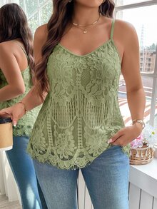 Reflora Plus Size Women's Lace Fashion Camisole - Green - View 1