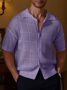 Manfinity Homme Men's Solid Color Casual Versatile Everyday Knit Top - Mauve Purple - View 1