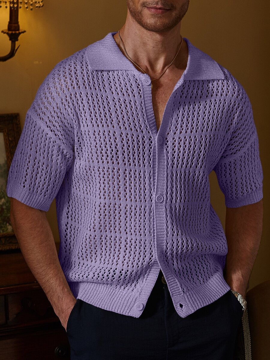 Manfinity Homme Men's Solid Color Casual Versatile Everyday Knit Top - Mauve Purple - View 1