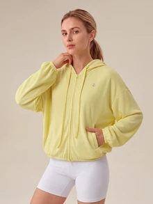 OutZeal Women Sports Jacket Gym Yoga Casual Soft Zip Up Hooded Jacket - Mustard Yellow - View 6