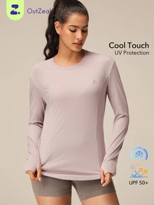 OutZeal 女款戶外長袖T恤 徒步健身瑜伽 UV防曬 涼感 素色 - 粉色 - 查看 1