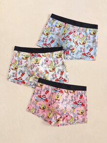 SpongeBob SquarePants | SHEIN Men's Cartoon Print Elastic Waist Casual Boxer Briefs - Multicolor - View 3