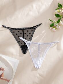 Nora Wilde 8pcs Black & White Women's Comfortable Personalized Thong Panties Set - Black and White - View 4