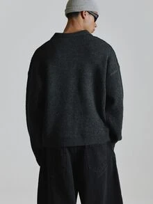 Collared Knit Polo Front "MUSERO" Embroidery Ribbed Hem And Cuff Sleeves Autum Winter Essentials - Grey - View 5
