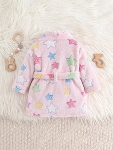 Cozy Pixies 新生女嬰保暖內裡加厚圓領長袖前綁帶睡袍，百搭舒適，適合秋冬 - 彩色 - 查看 2
