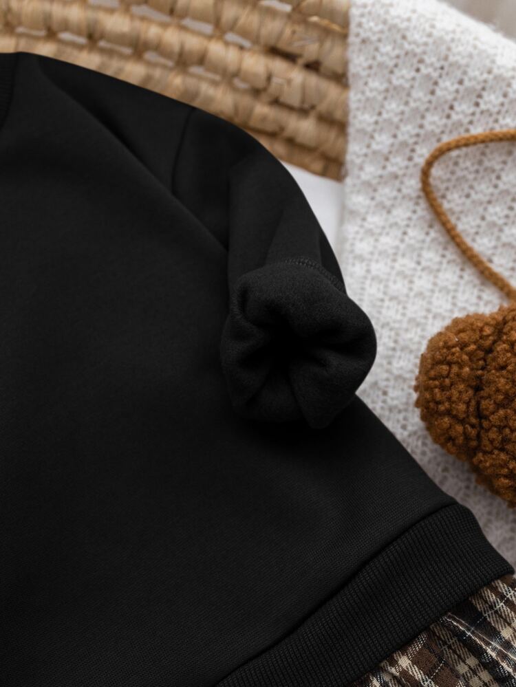 SHEIN فتاة صغيرة فتاة صغيرة فتاة صغيرة فتيات صغيرات موضة رجعية متعددة الاستخدامات ملابس كاجوال يومية للخريف والشتاء، مناسبة للخروجات والحرم الجامعي - الأسود - مشاهدة 4