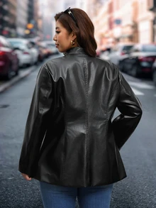 Chikora Plus Size Autumn Fashion Versatile Jacket - Black - View 3