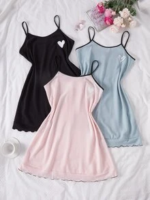 Snug Zone Women's Casual Heart Print Camisole Nightgown 3-Color Set - Multicolor - View 1