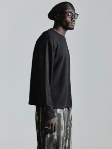 Musero Oversized Loose Fit Cut And Sew Jersey Crew Neckline Slight Drop Shoulder Autum Winter Essentials - Black - View 4