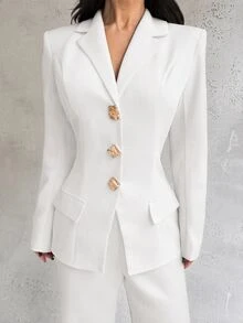 Firerie Women's Elegant Old Money Style Blazer Jacket And Slim Fit Flare Leg Pants Suit 2 Pieces Set - White - View 6