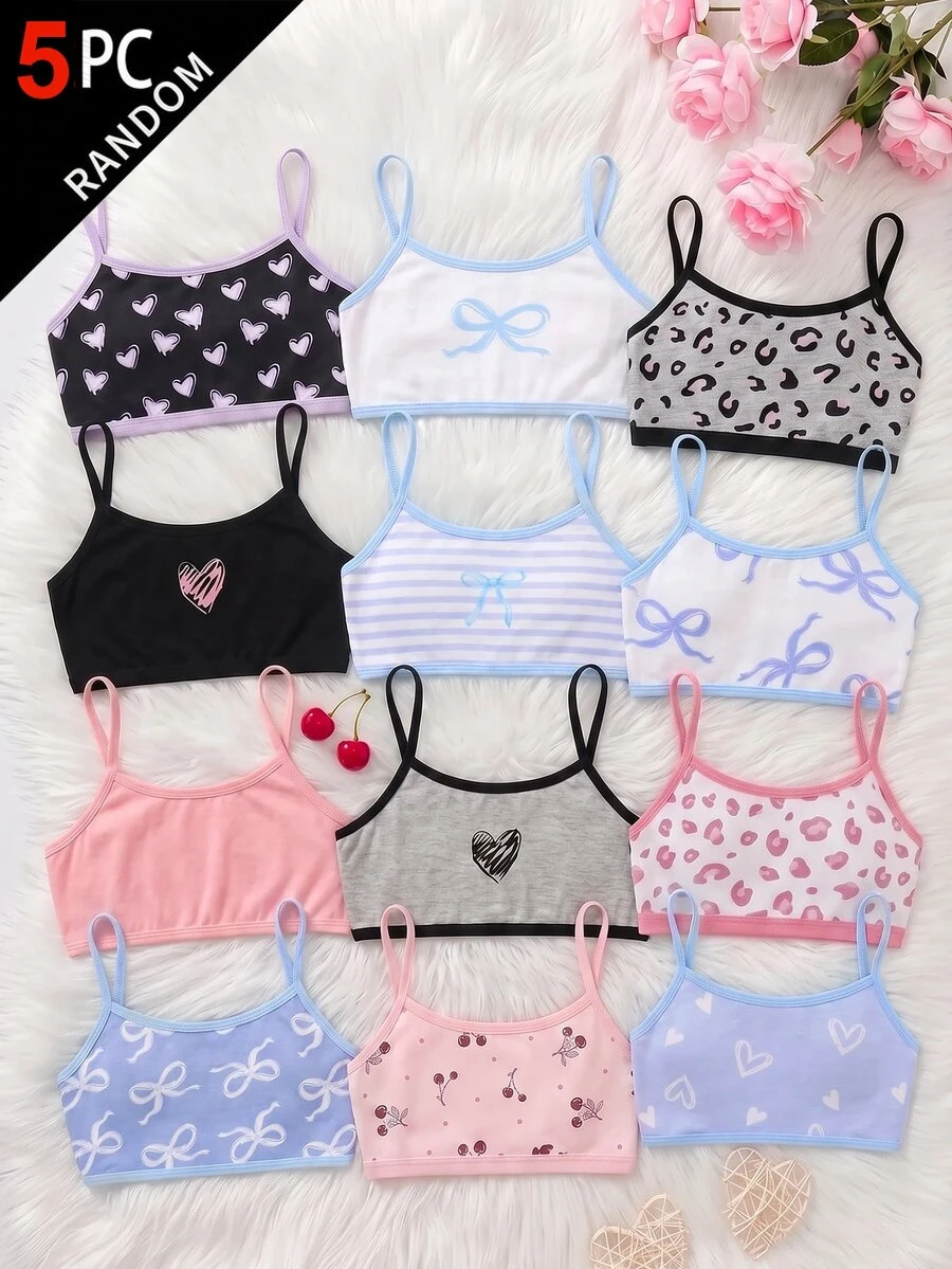 SHEIN Tween Girl Tween Girl Cute Minimalist Leopard Print & Heart Pattern Soft Skin-Friendly Children Student Puberty Underwear 5pcs -Piece Set Valentine's Day - Multicolor - View 1