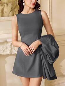 Vintamour Women's Elegant Commuter Jacket Dress Suit Set - Dark Grey - View 2